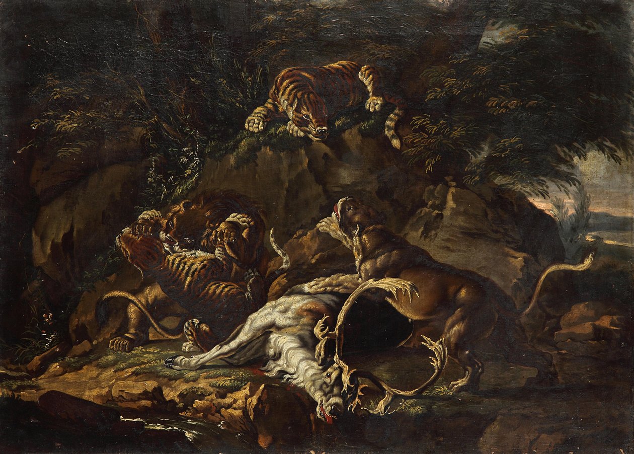 Predators and Slain Deer by Johann Elias Ridinger