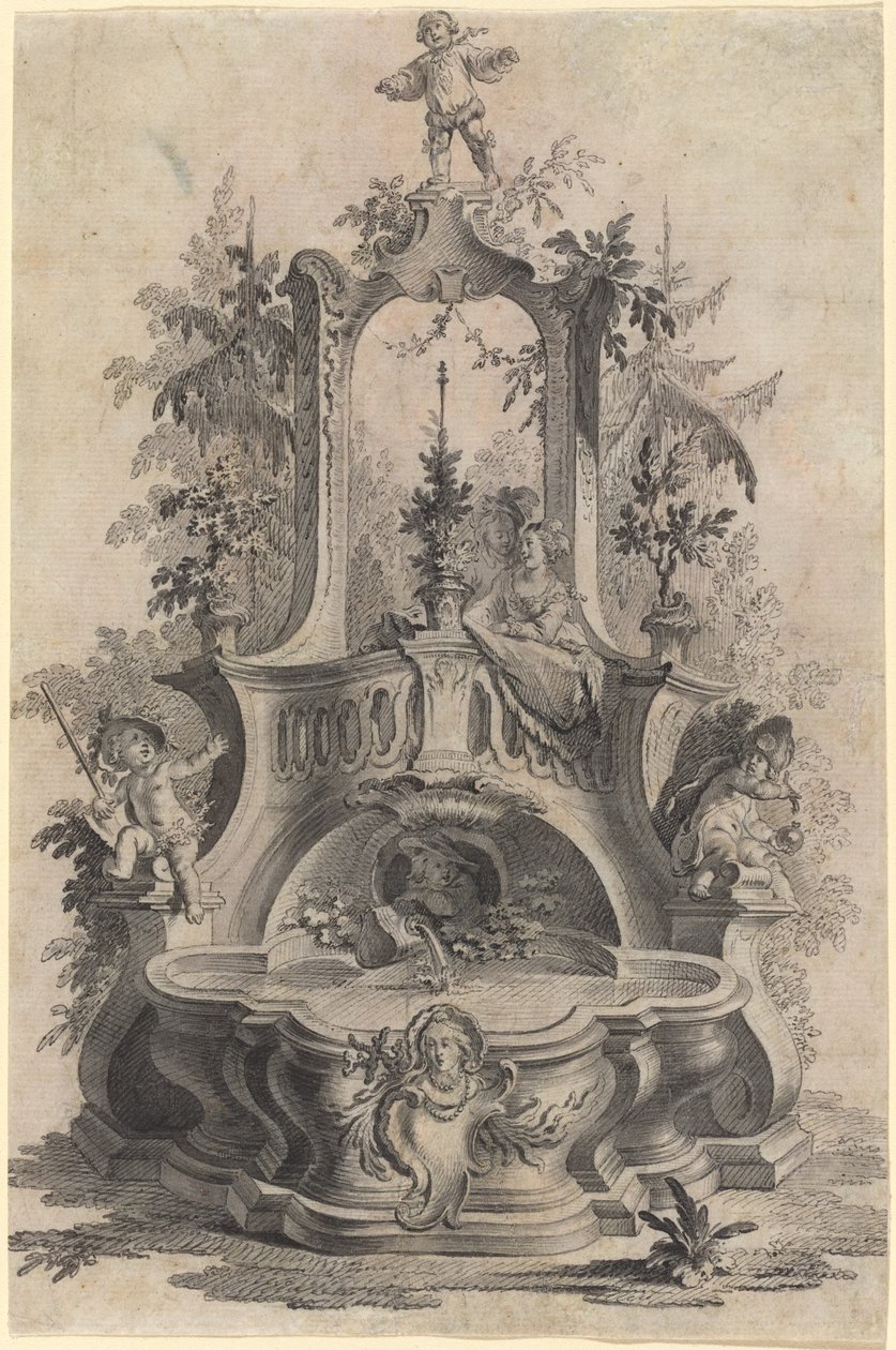 Rococo Fountain with Lovers and the Four Elements by Johann Esaias Nilson