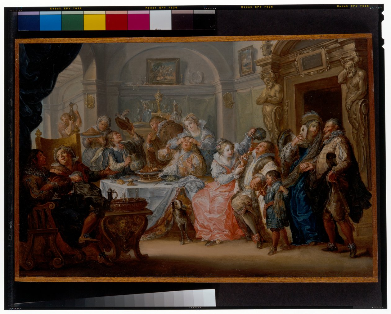Interior with Elegant Figures in Masquerade Costume Feasting by Johann Georg Platzer