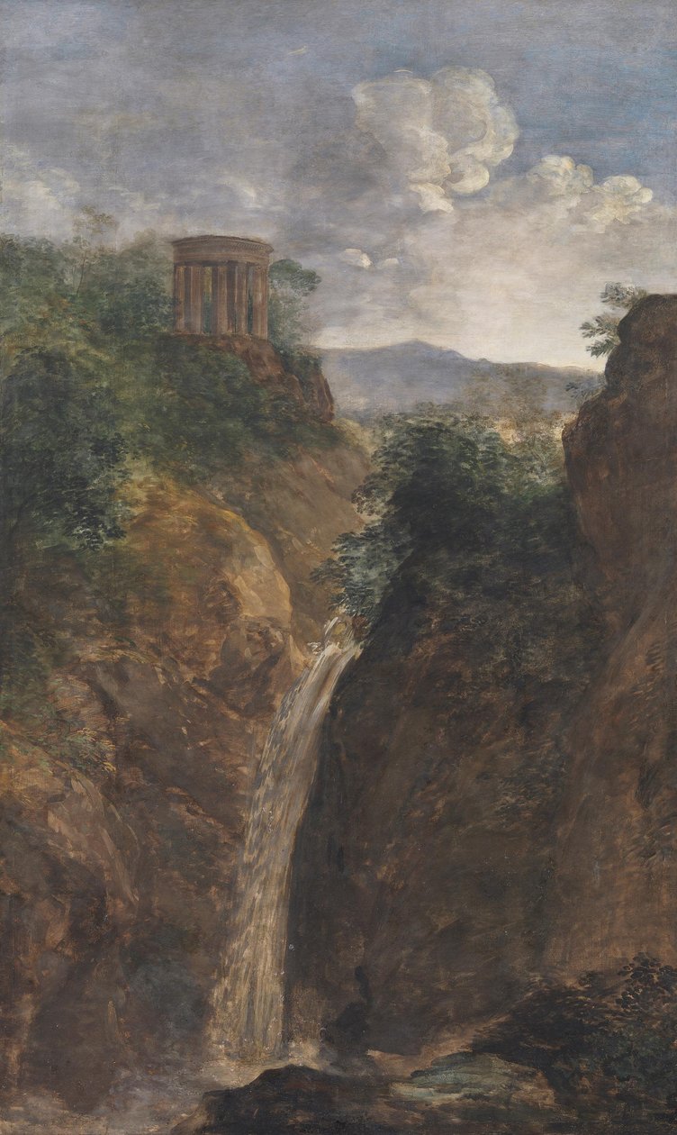 Waterfall and Round Temple at Tivoli by Johann Georg von Dillis