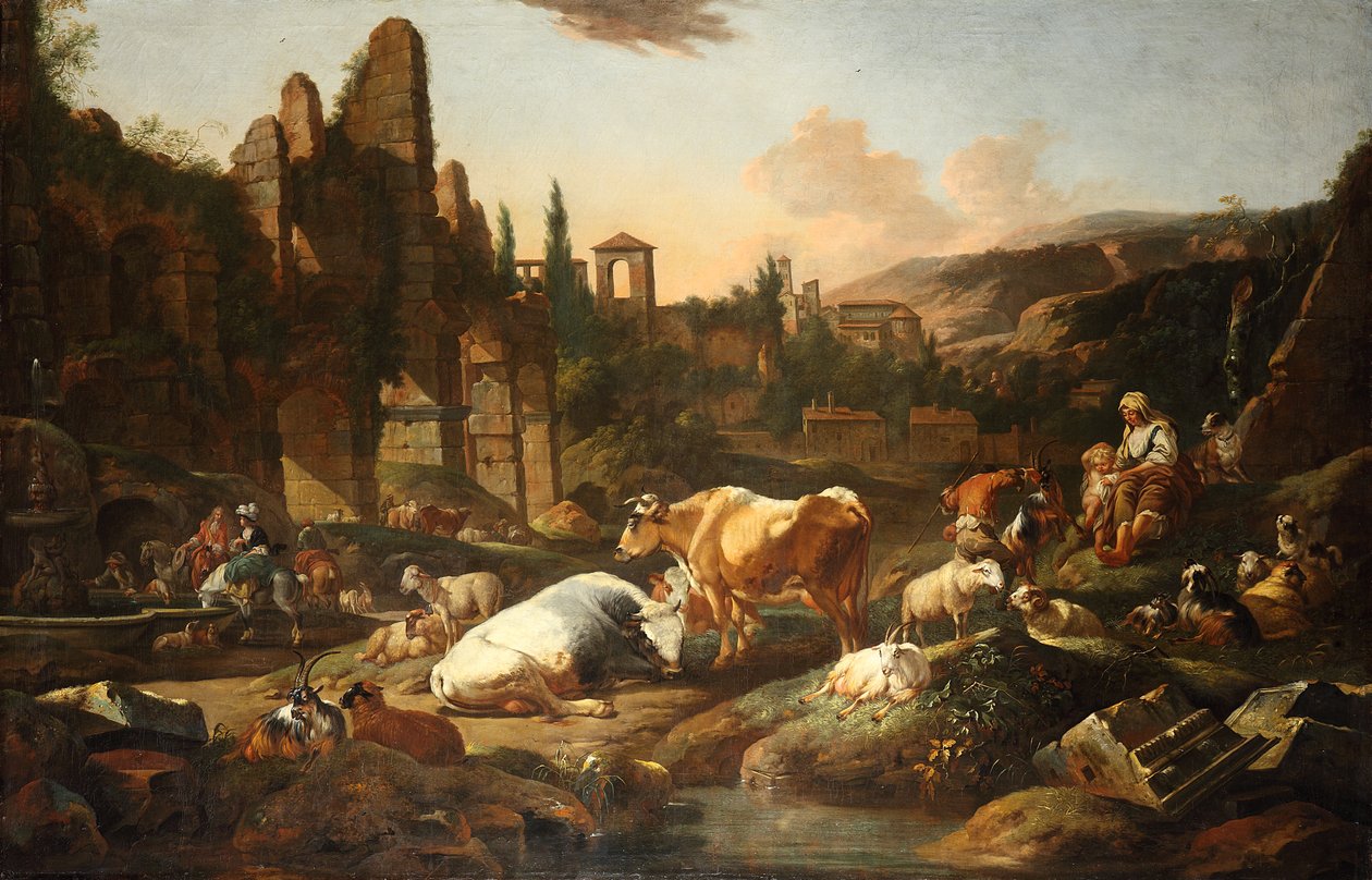 Italian Landscape with Cattle by Johann Heinrich Roos