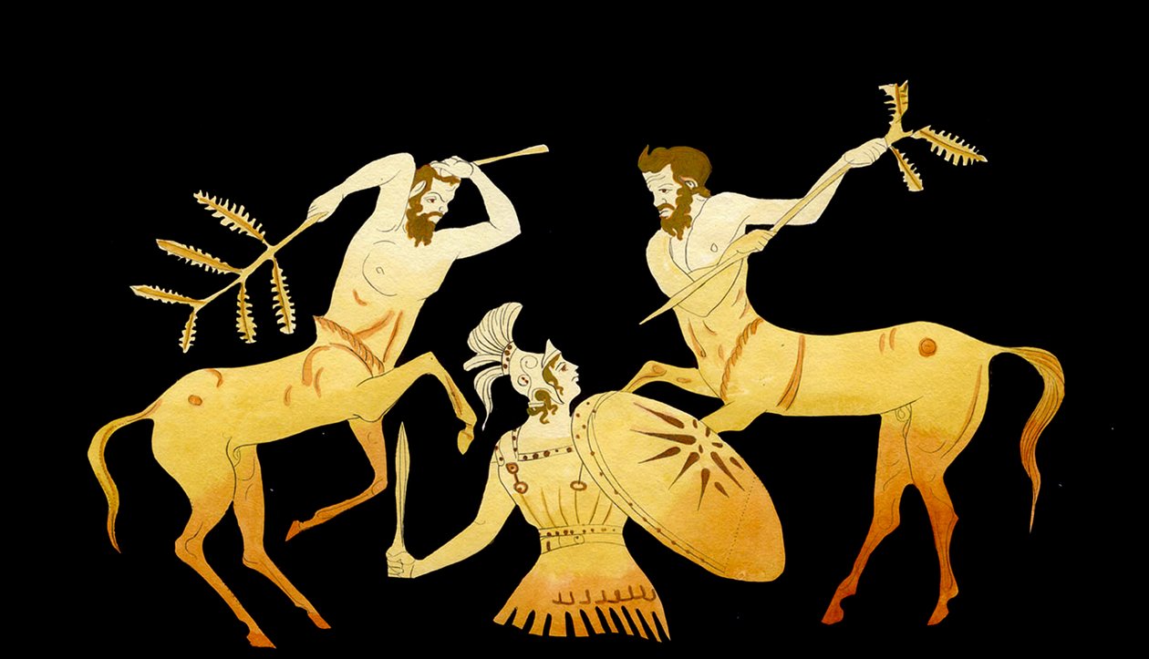 Theseus fighting the Centaurs at Pirithous' wedding to Hippodamia, c.1796