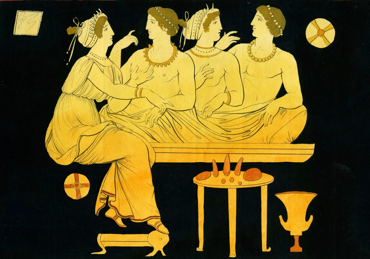 Two Young Men Being Entertained by Hetairai During a Symposium c.1796 by Johann Heinrich Wilhelm Tischbein
