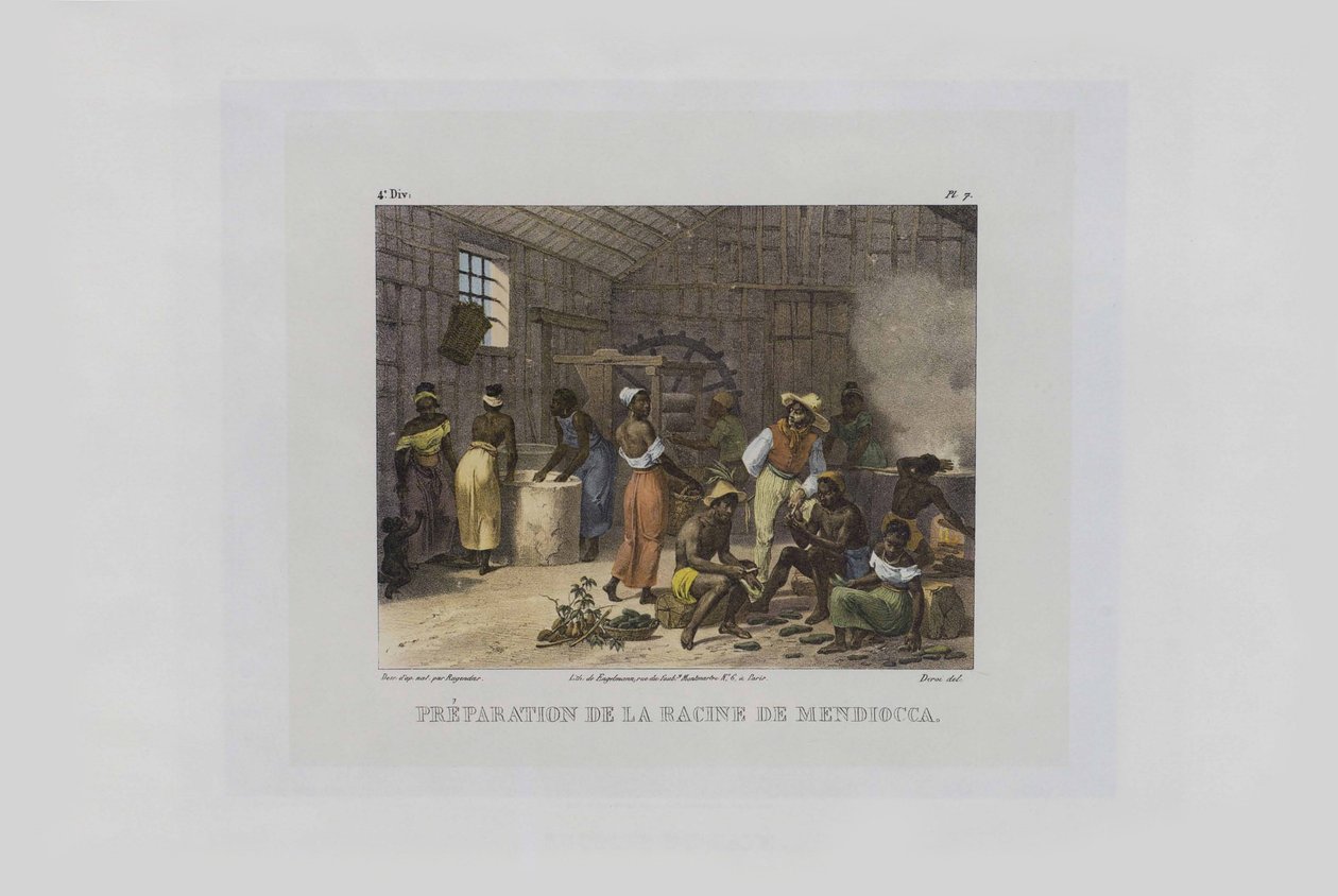 Preparation of Mandioca Roots. From Malerische Reise in Brasilien, 1830-1835 by Johann Moritz Rugendas
