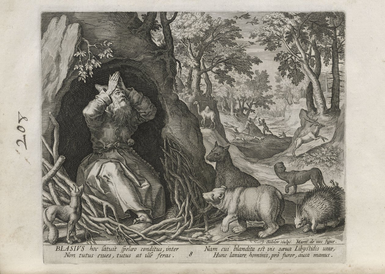 Blasius, pl. 8 of 30 from the series Sylvae Sacrae (Hermits in Landscapes) by Johann Sadeler I