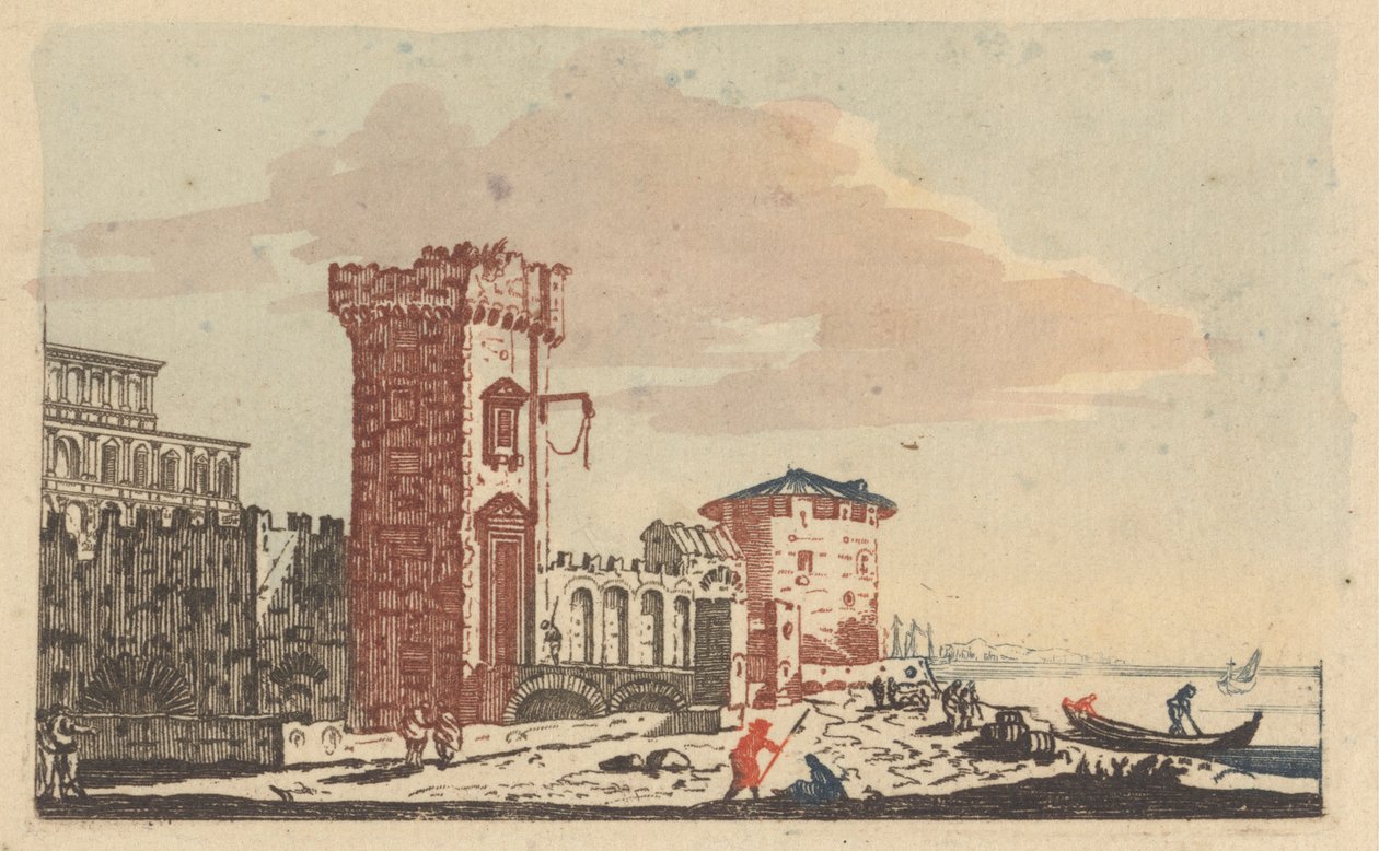Castles, Ruins and Seascapes - Six Colored Engravings by Johann Teyler