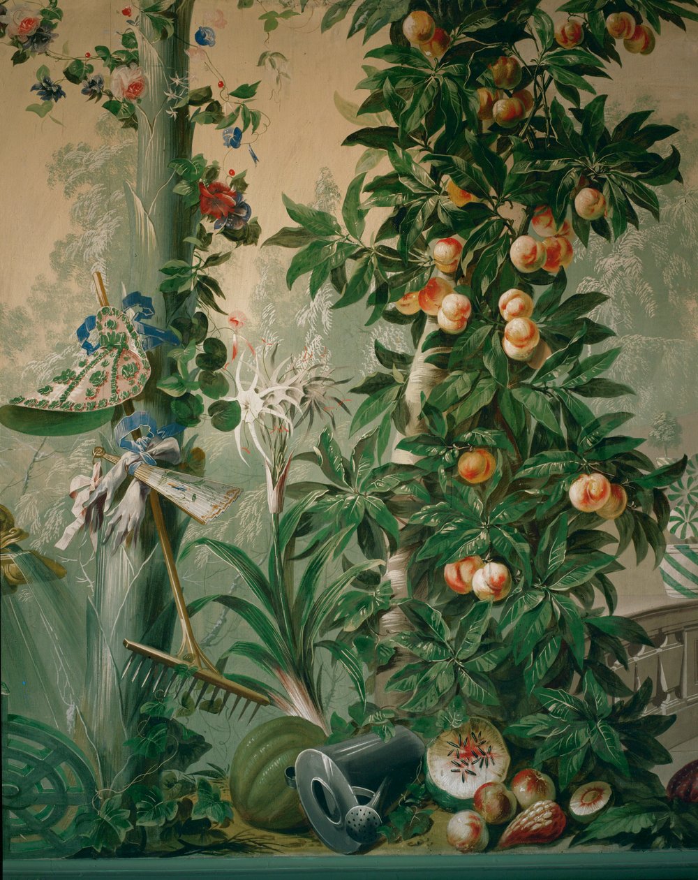 Garden Scene, Fruit Tree and a Lady Gardener
