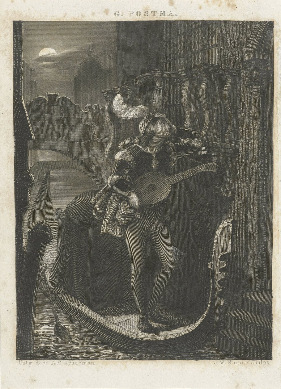 Gondola by Moonlight by Johann Wilhelm Kaiser (I)