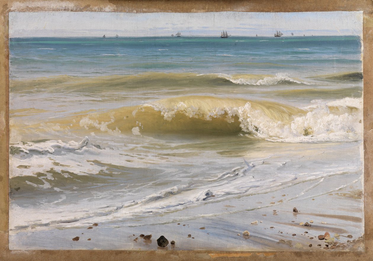 Sea Surf with Distant Ships by Johann Wilhelm Schirmer