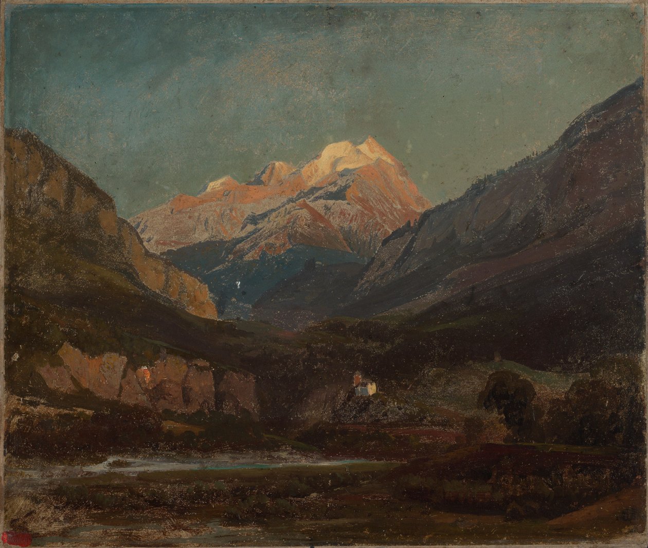 Swiss Mountain Landscape with Chapel and Distant Snow Peak by Johann Wilhelm Schirmer