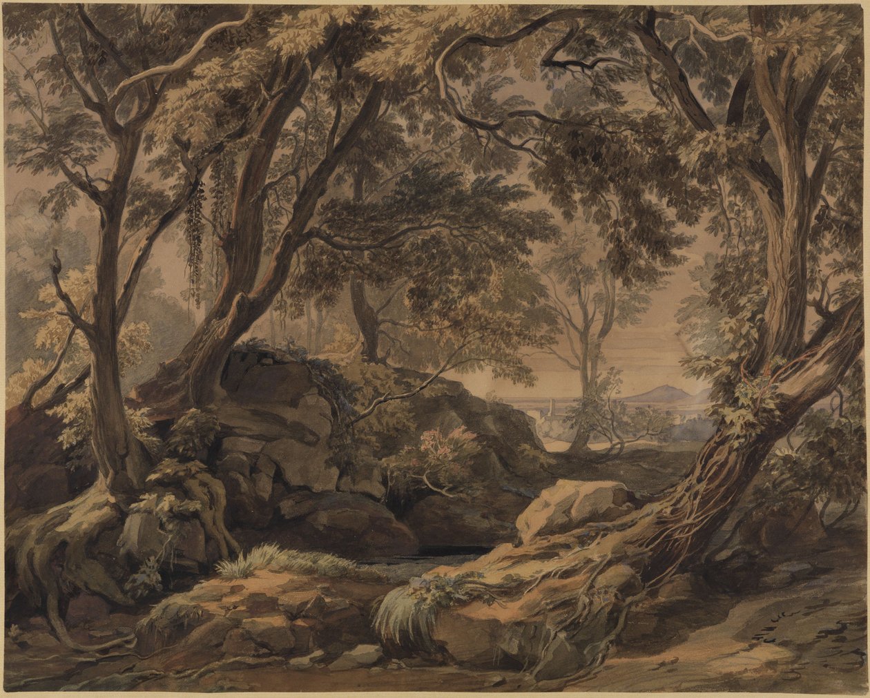 Forest Landscape with View of Olevano and Monte Cavo by Johann Wilhelm Schirmer