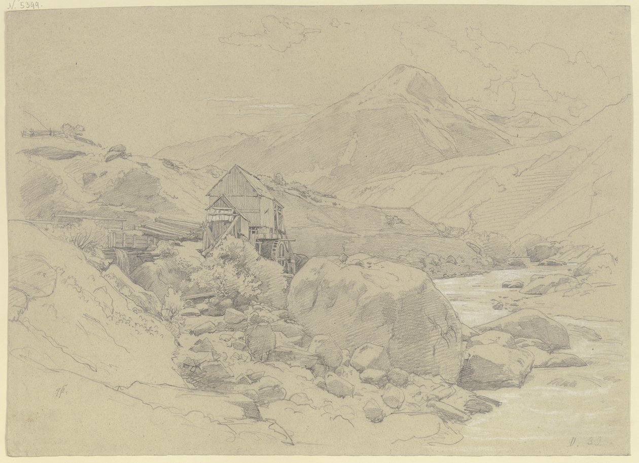 Watermill in a Mountain Landscape by Johann Wilhelm Schirmer