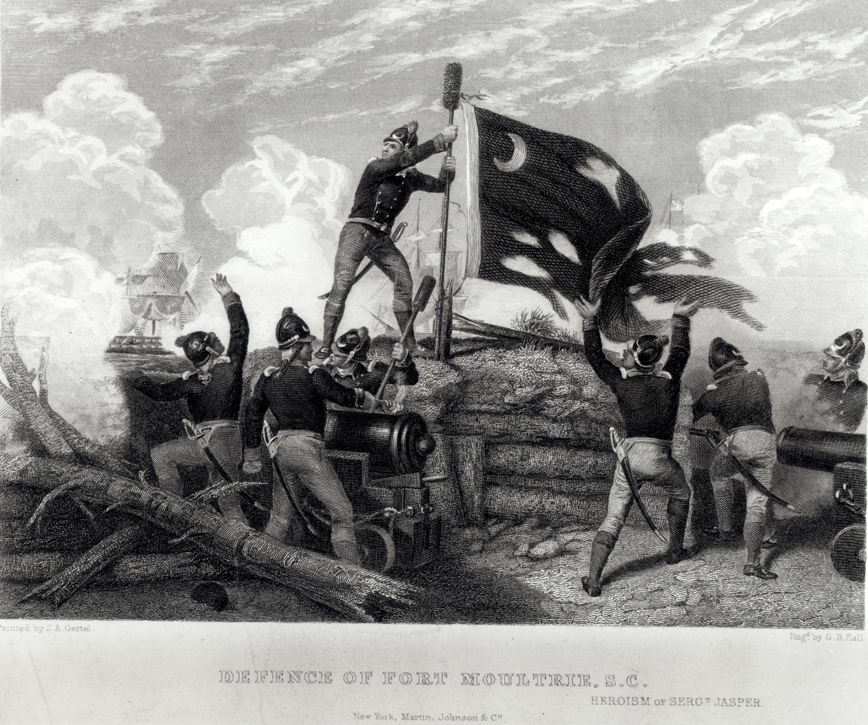 The Heroism of Sergeant William Jasper in Defence of Fort Moultrie, South Carolina, 12th May 1780, engraved by G.R. Hall by Johannes Adam Simon Oertel