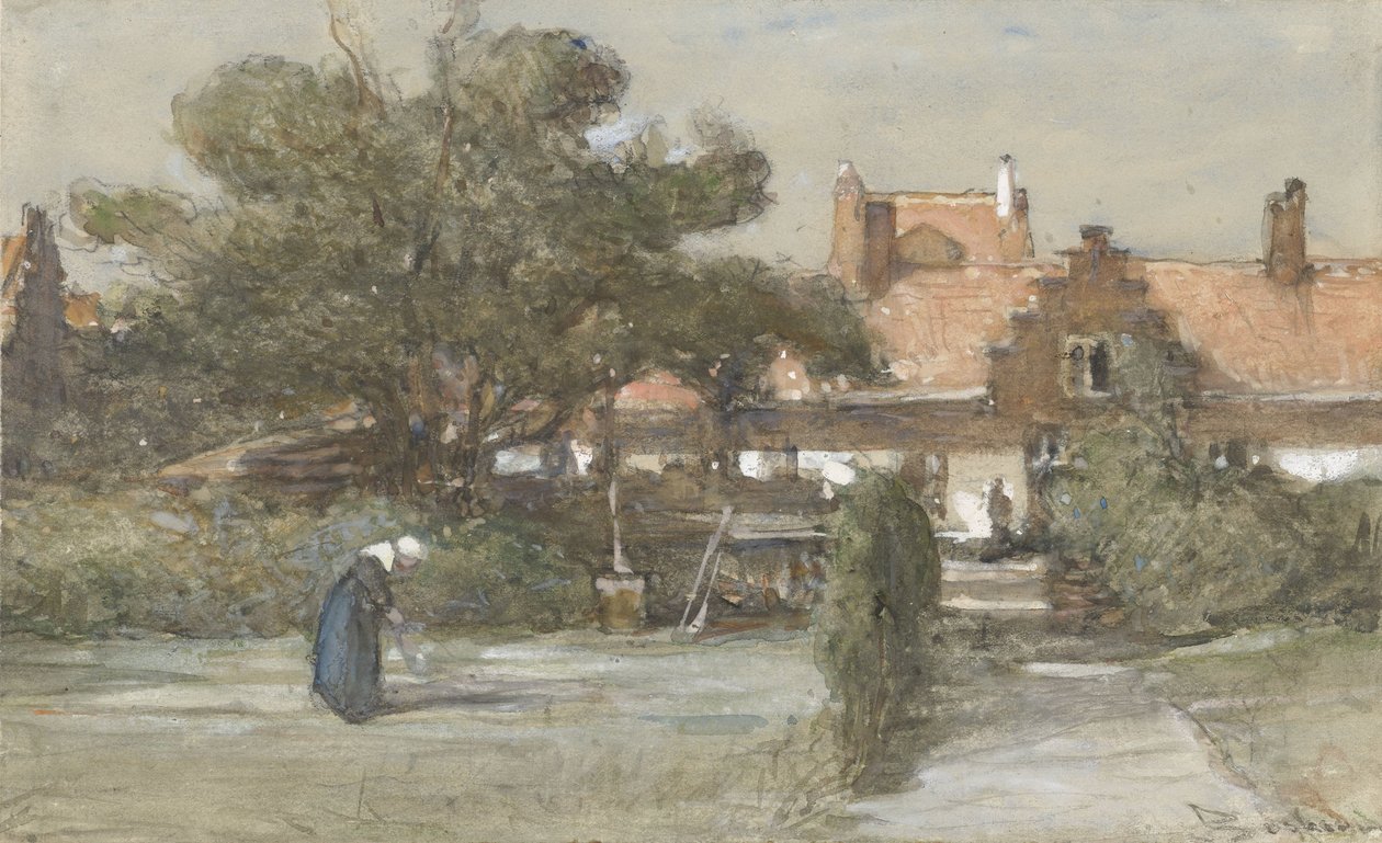 Courtyard of the Holy Spirit Almshouse on the Palviljoensgracht in The Hague by Johannes Bosboom