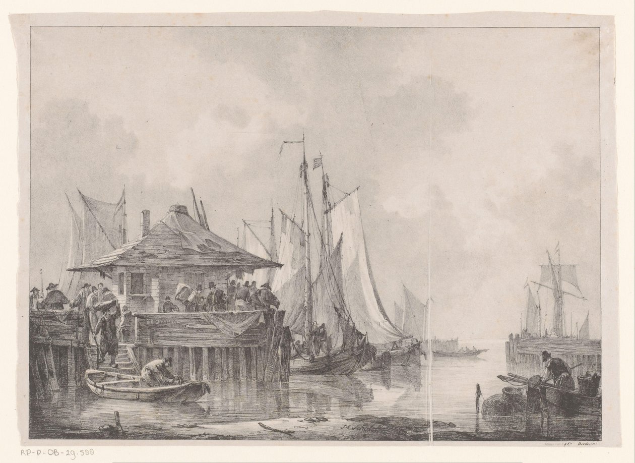 Bustle in a Harbor by Johannes Christiaan Schotel