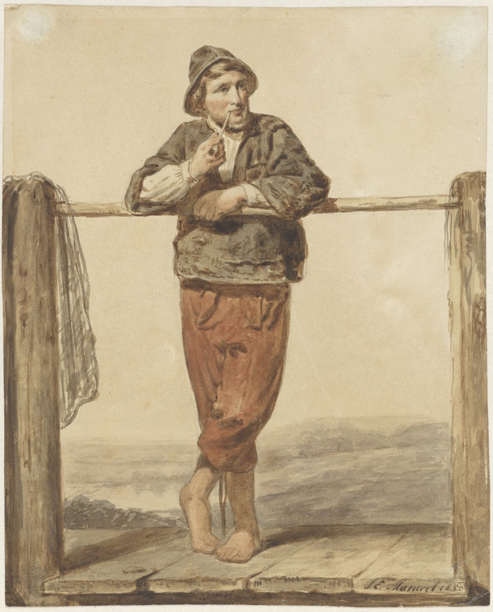 Pipe-Smoking, Standing Man, Front View by Johannes Engel Masurel