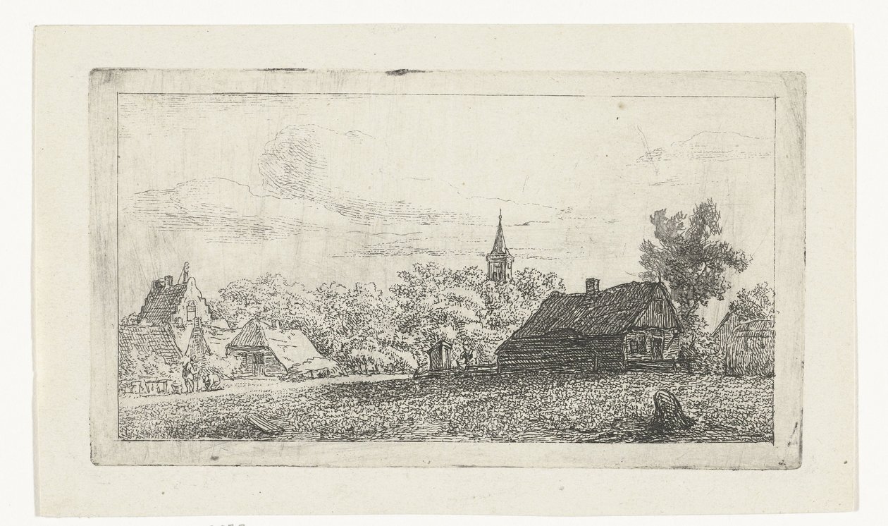 Village View with Church Tower Among Trees