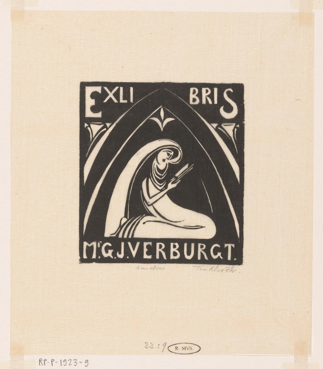 Ex Libris of Gerrit-Jan Verburgt by Johannes Frederik Engelbert ten Klooster (signed by artist)