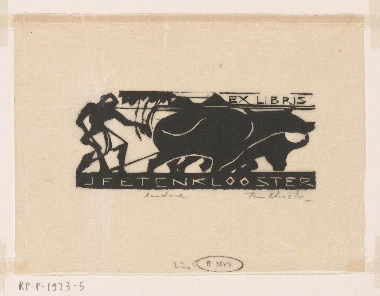 Ex Libris of J.F.E. ten Klooster by Johannes Frederik Engelbert ten Klooster (signed by artist)