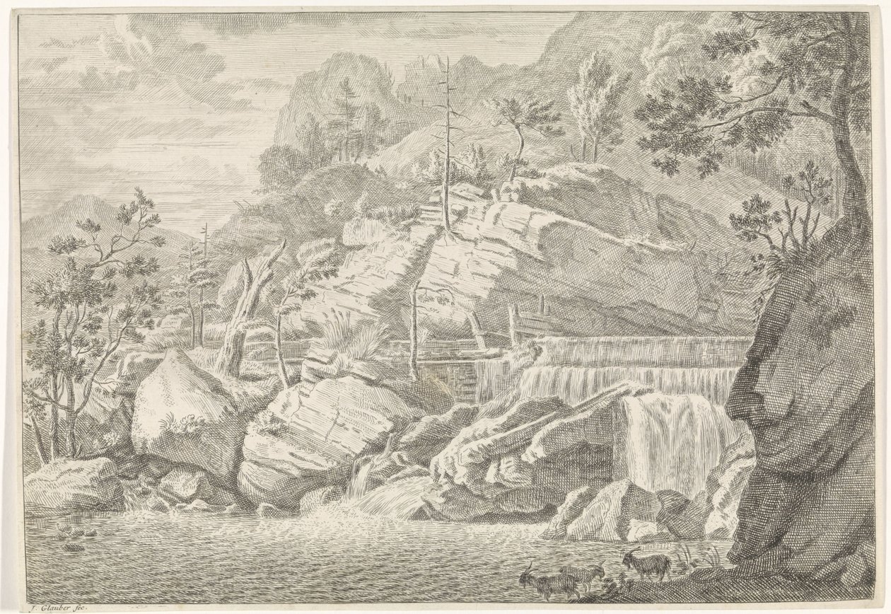 View of the Great Waterfall of Chartreuse (Landscapes in the Chartreuse Mountains) by Johannes Glauber
