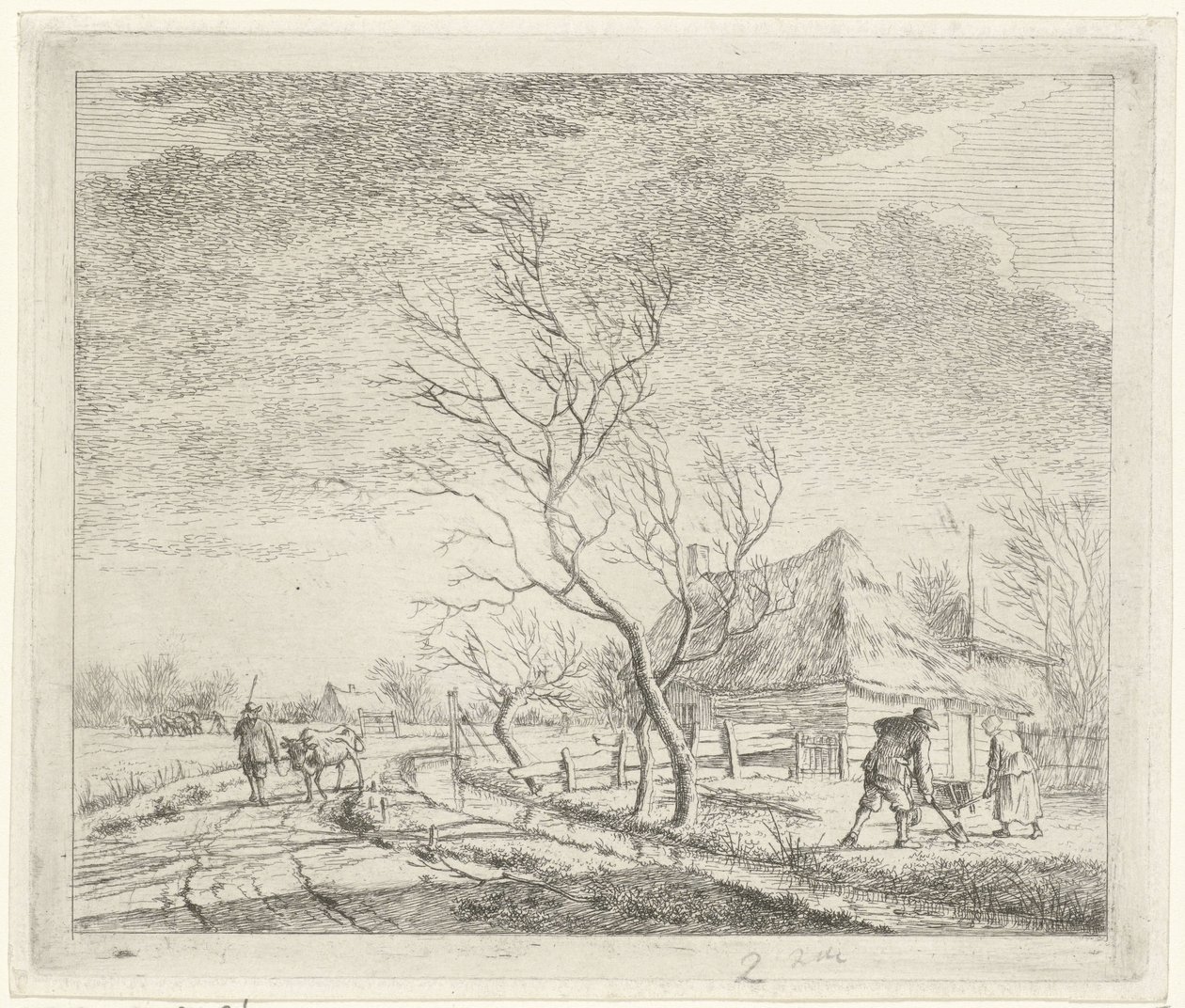 Landscape with Farm and Field, March, The Twelve Months (series title) by Johannes Janson