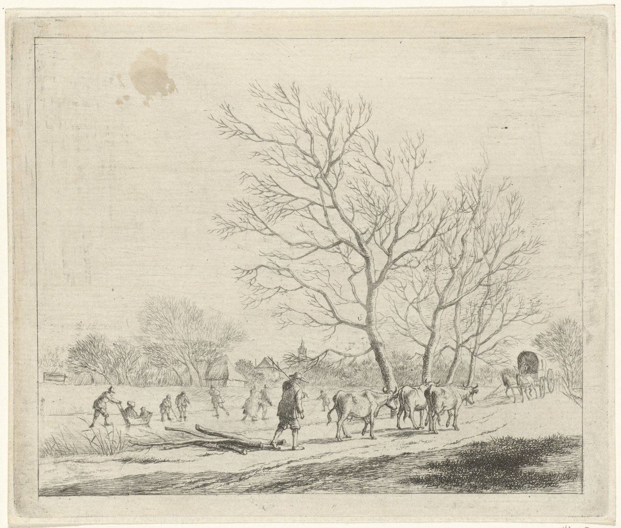 Winter Landscape with Cows and Skaters (series title: The Twelve Months) by Johannes Janson
