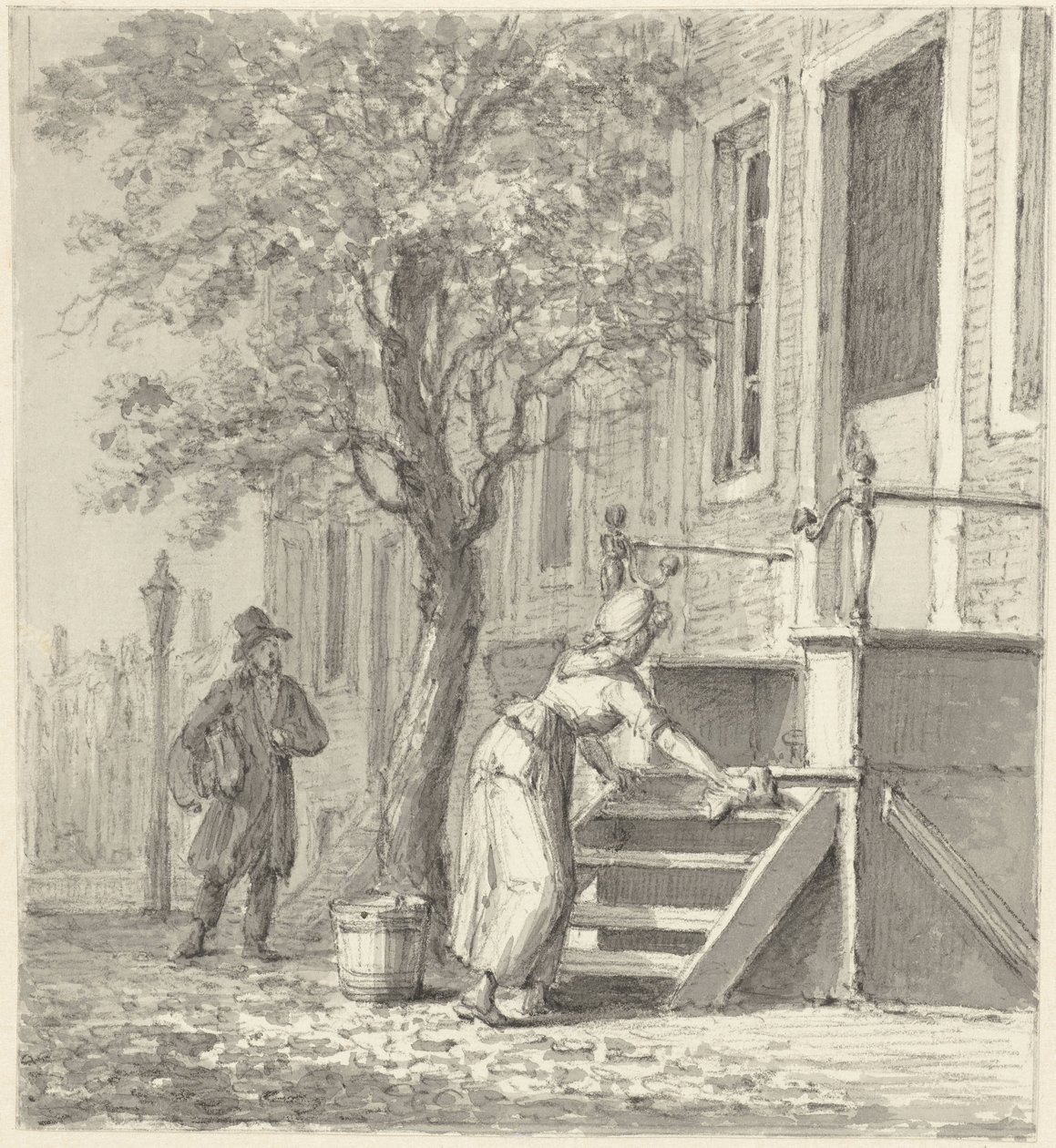 a-maid-cleaning-steps-in-front-of-a-house