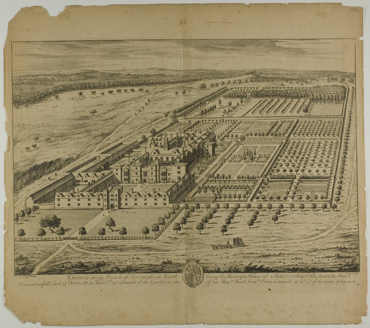 Knowle in the Parish of Sevenoaks in Kent (plate 24 from Britannia Illustrata) by Johannes Kip