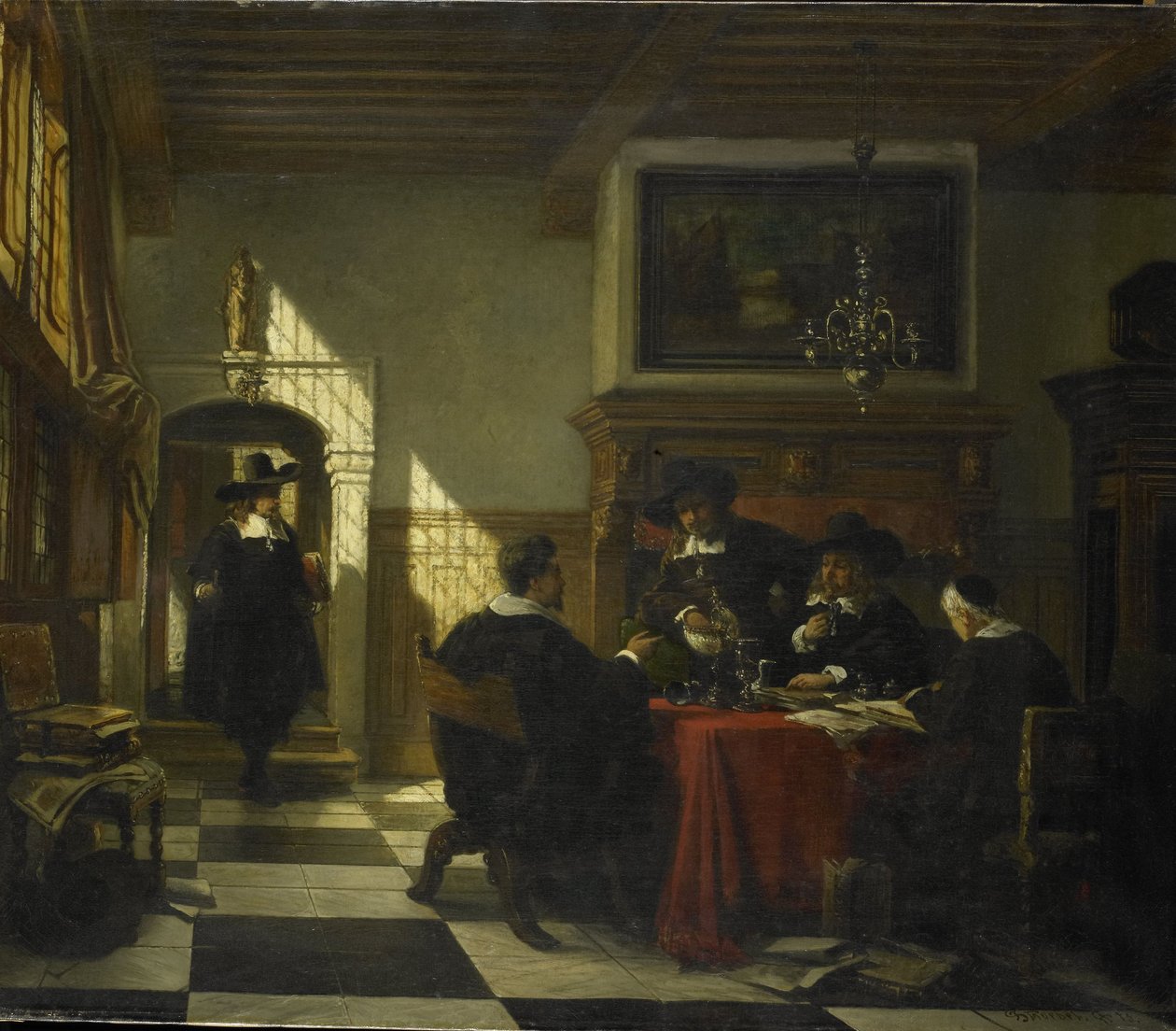 Company in 17th-century Costume at a Table with a Nautilus Cup by Johannes Stroebel