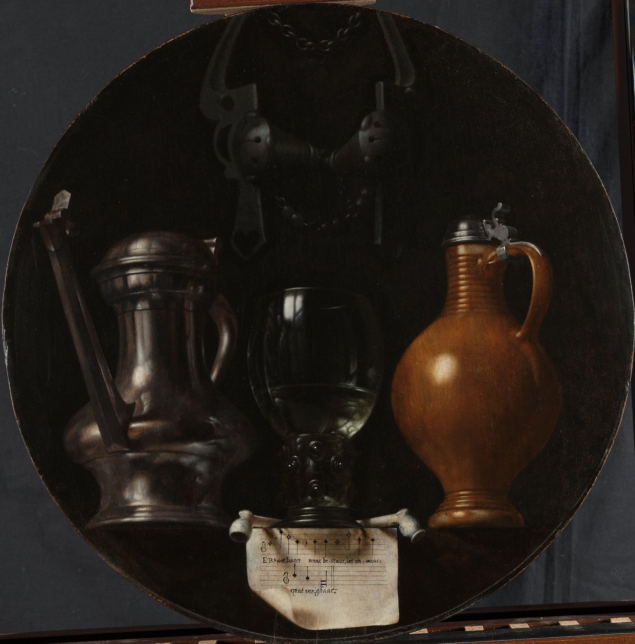 Emblematic Still Life with Flagon, Glass, Jug and Bridle by Johannes Torrentius