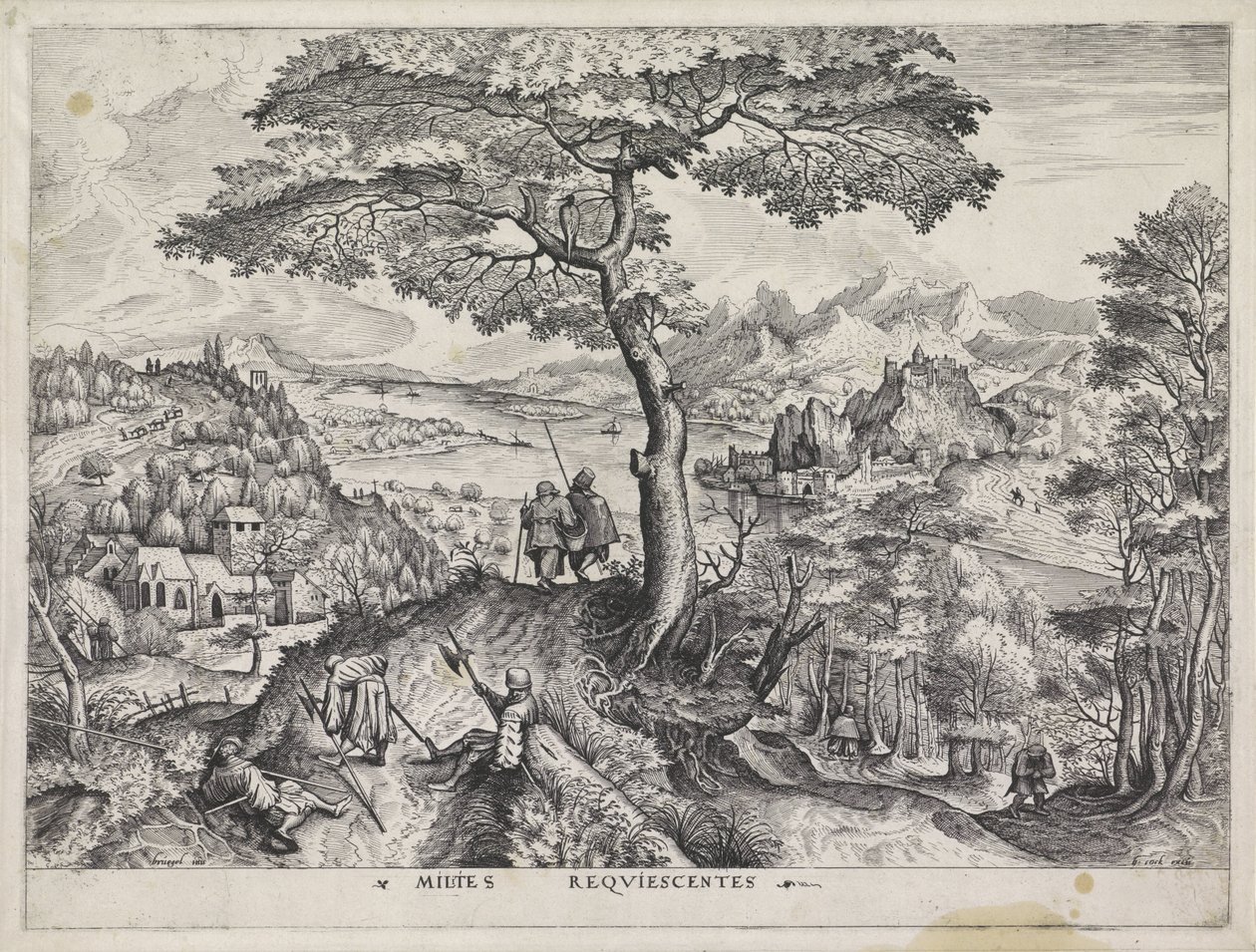 Landscape with Resting Soldiers (series title: Large Landscapes) by Johannes of Lucas van Doetechum