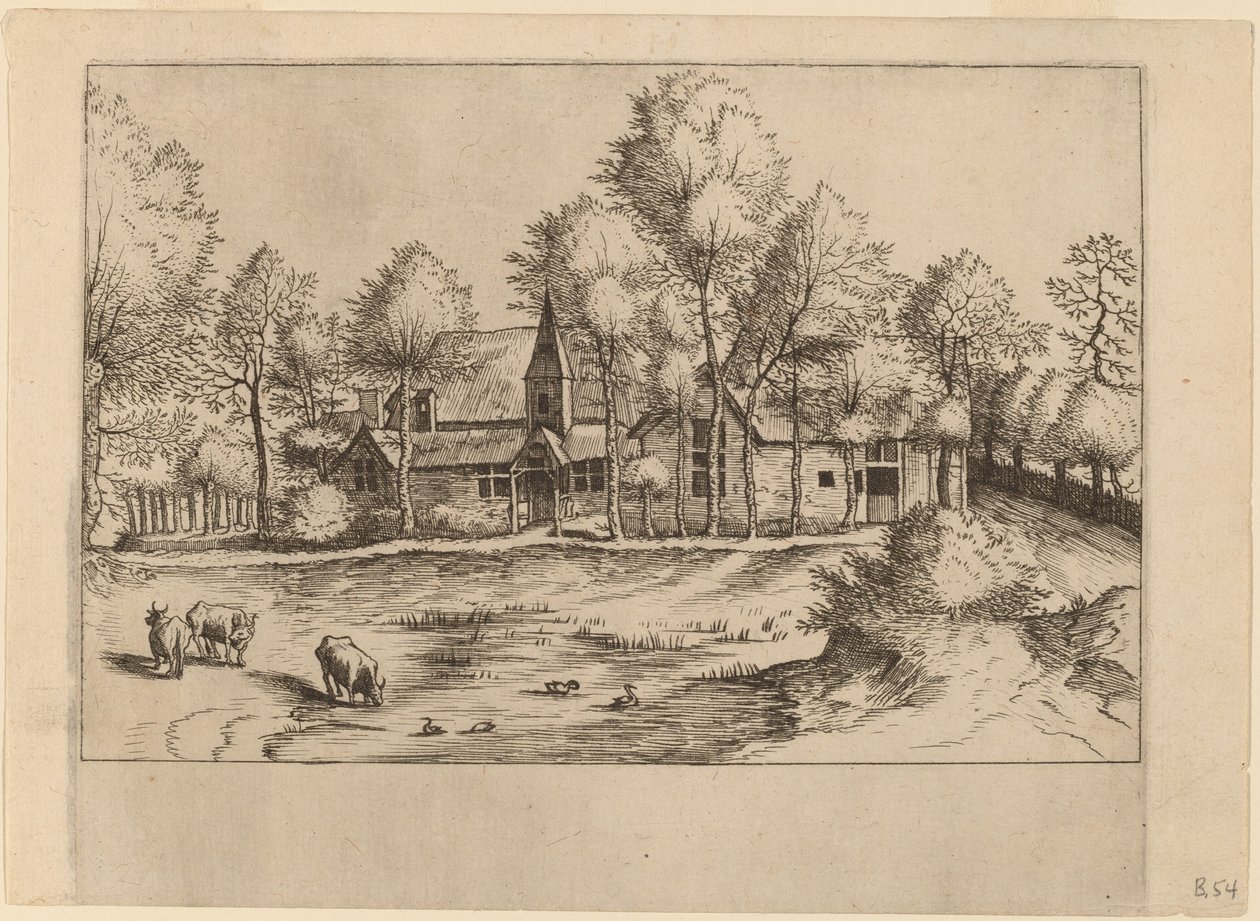 Country Village with Church by Johannes van Doetechum, the Elder and Lucas
