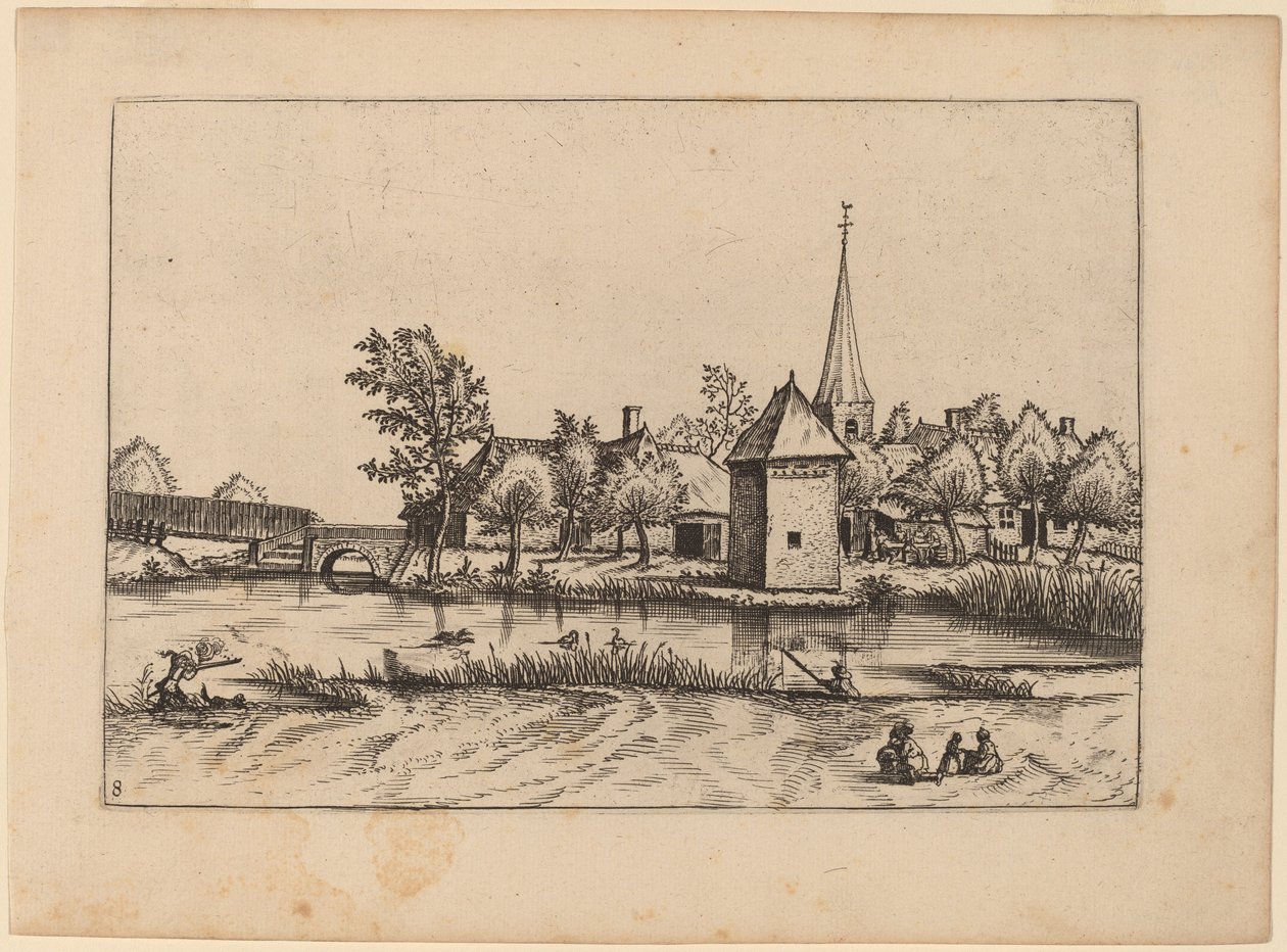 Country Village with Church and Bridge by Johannes van Doetechum, the Elder and Lucas