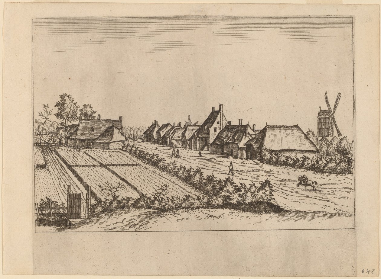 Fields and a Village Road with Post Mill by Johannes van Doetechum, the Elder and Lucas