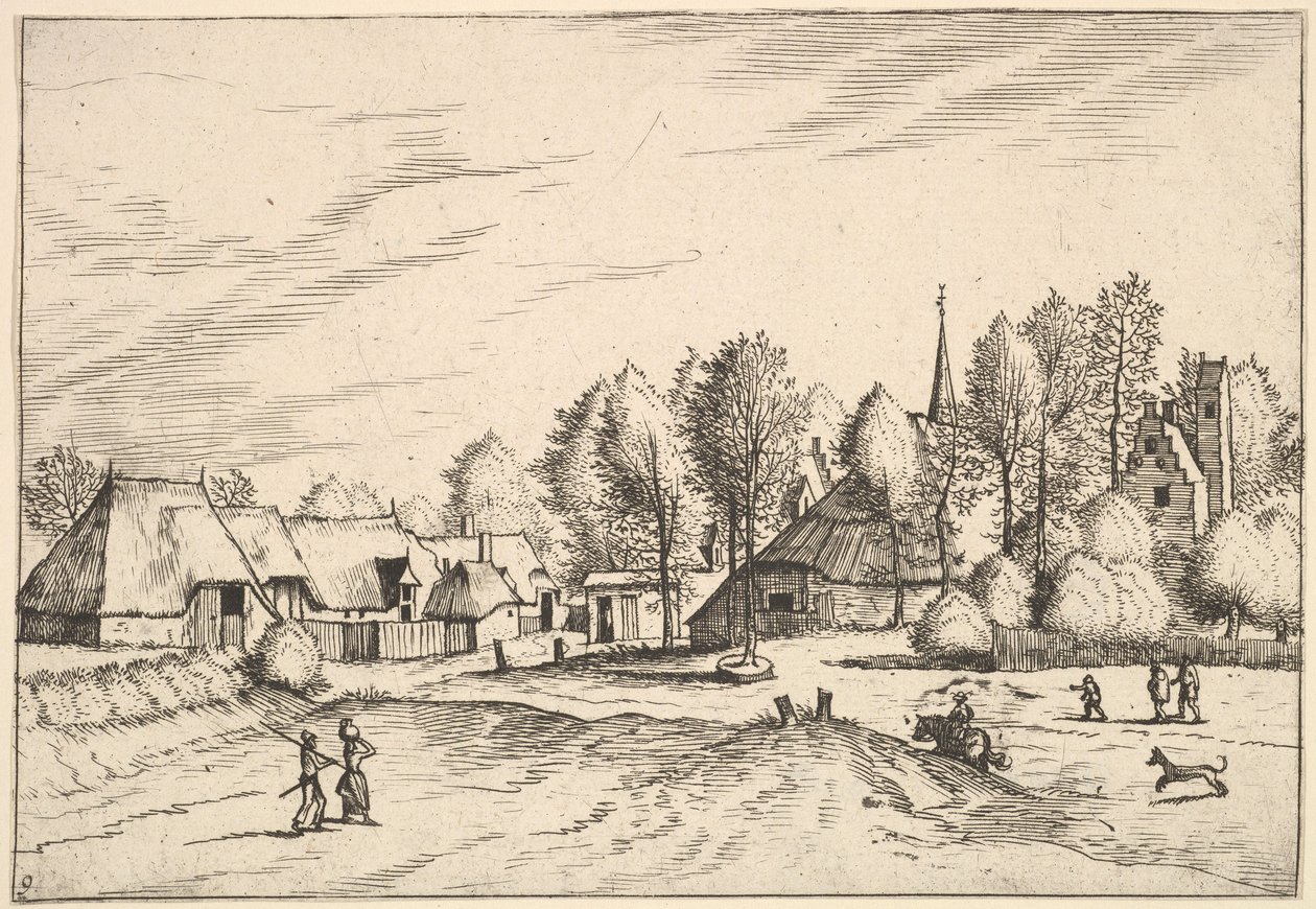 Country Village with Church Tower, 1559-61 by Johannes van Doetecum I