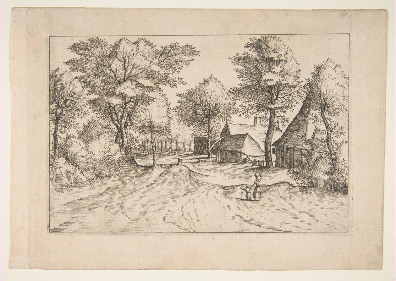 Village Road with a Farm and Sheds, from the series, The Small Landscapes Multifariaru..., 1559-61 by Johannes van Doetecum I