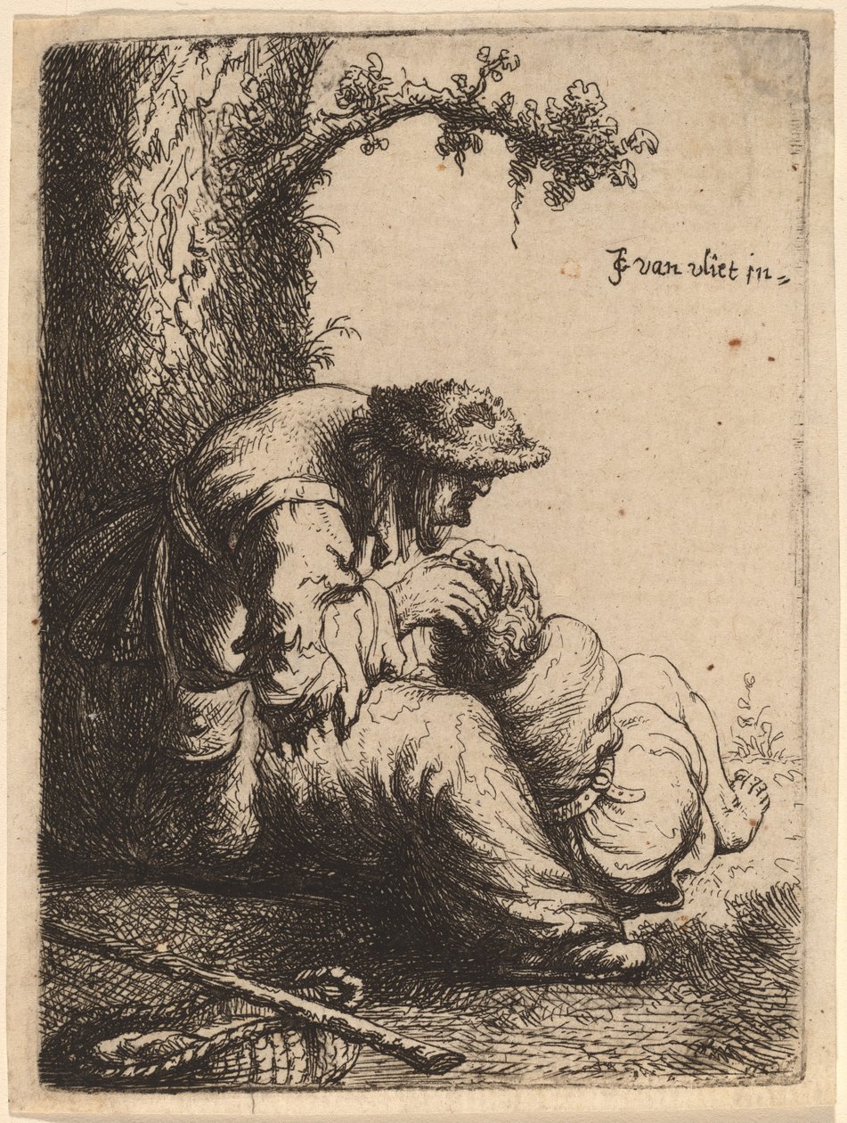 Beggar Woman Fleaing a Boy by Johannes van Vliet