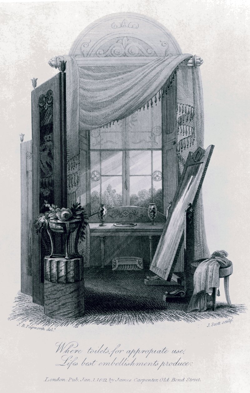 Design for Gercian Furniture (Dressing Room) from The Social Day by Peter Coxe, 1823 by John Buonarotti Papworth