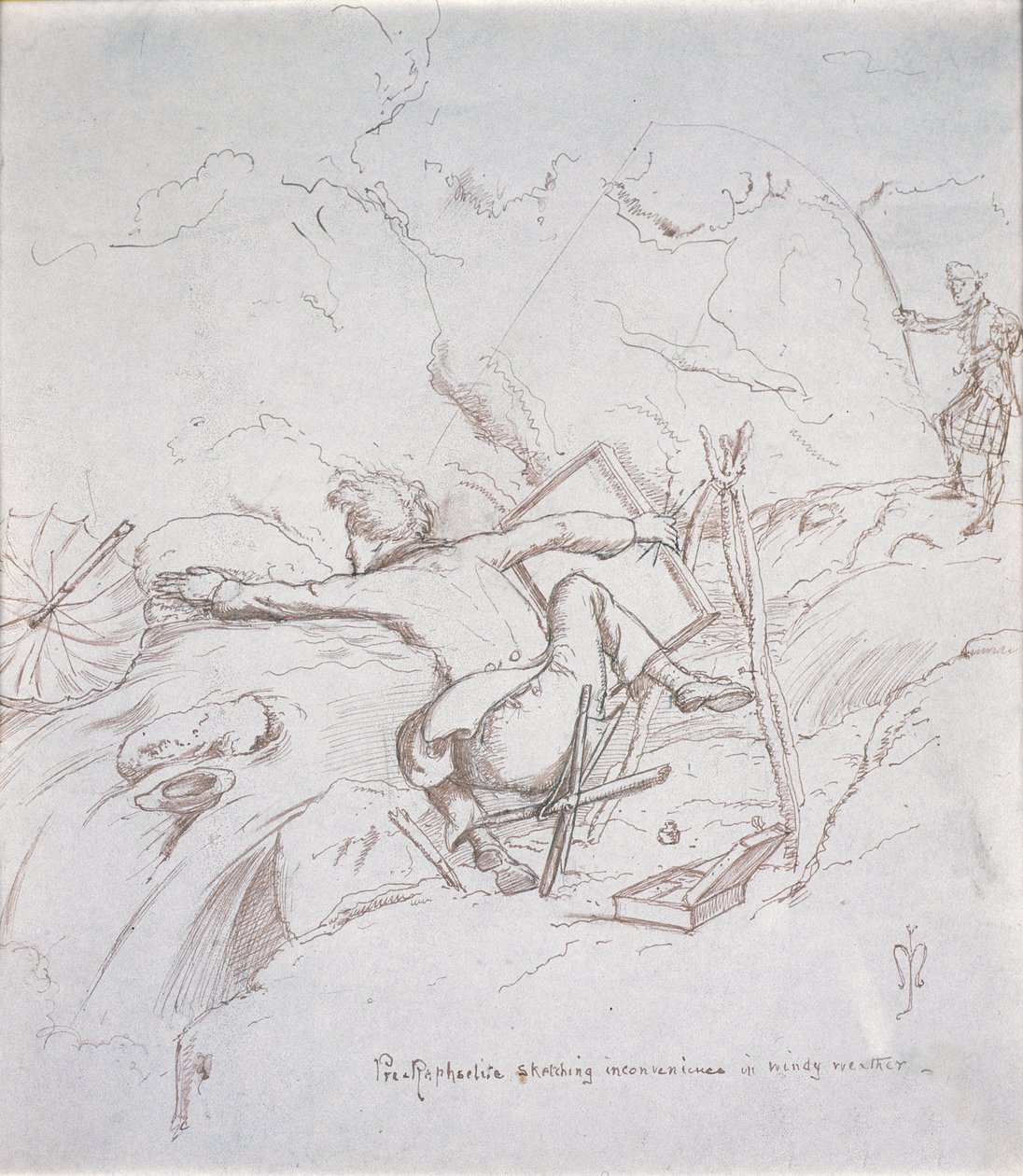 Pre-Raphaelite Sketching Inconvenience in Windy Weather