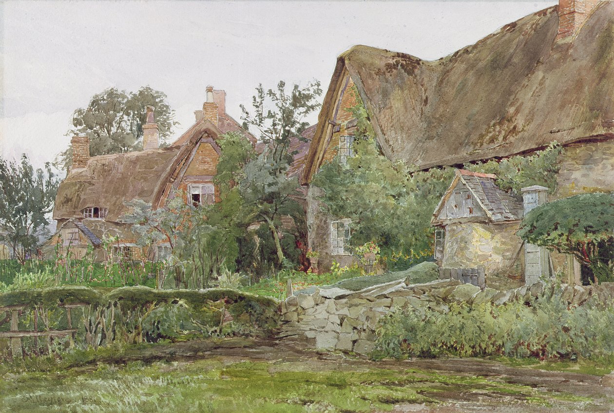 Thatched Cottages and Cottage Gardens, 1881 by John Fulleylove