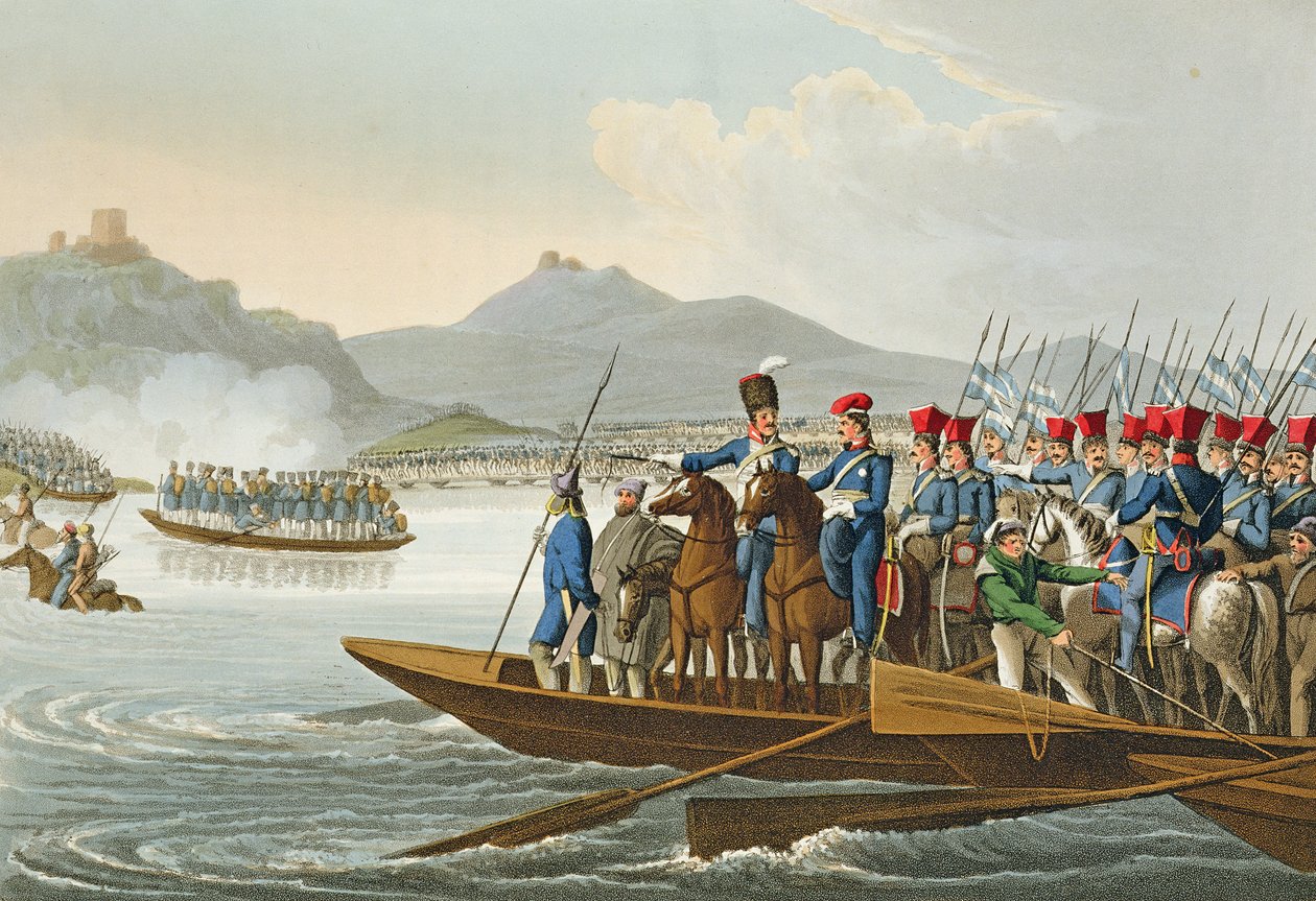 The Allied Army Crossing the Rhine to Invade France, 1813, engraved by ...