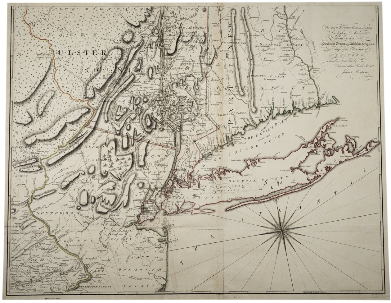Map of Lower New York State and surrounding areas, c.1775 by John Montresor