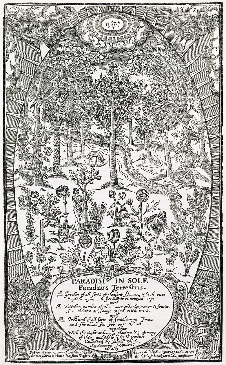 Title page from Paradisi Sole; Paradisus Terrestris, 1629 by John Parkinson