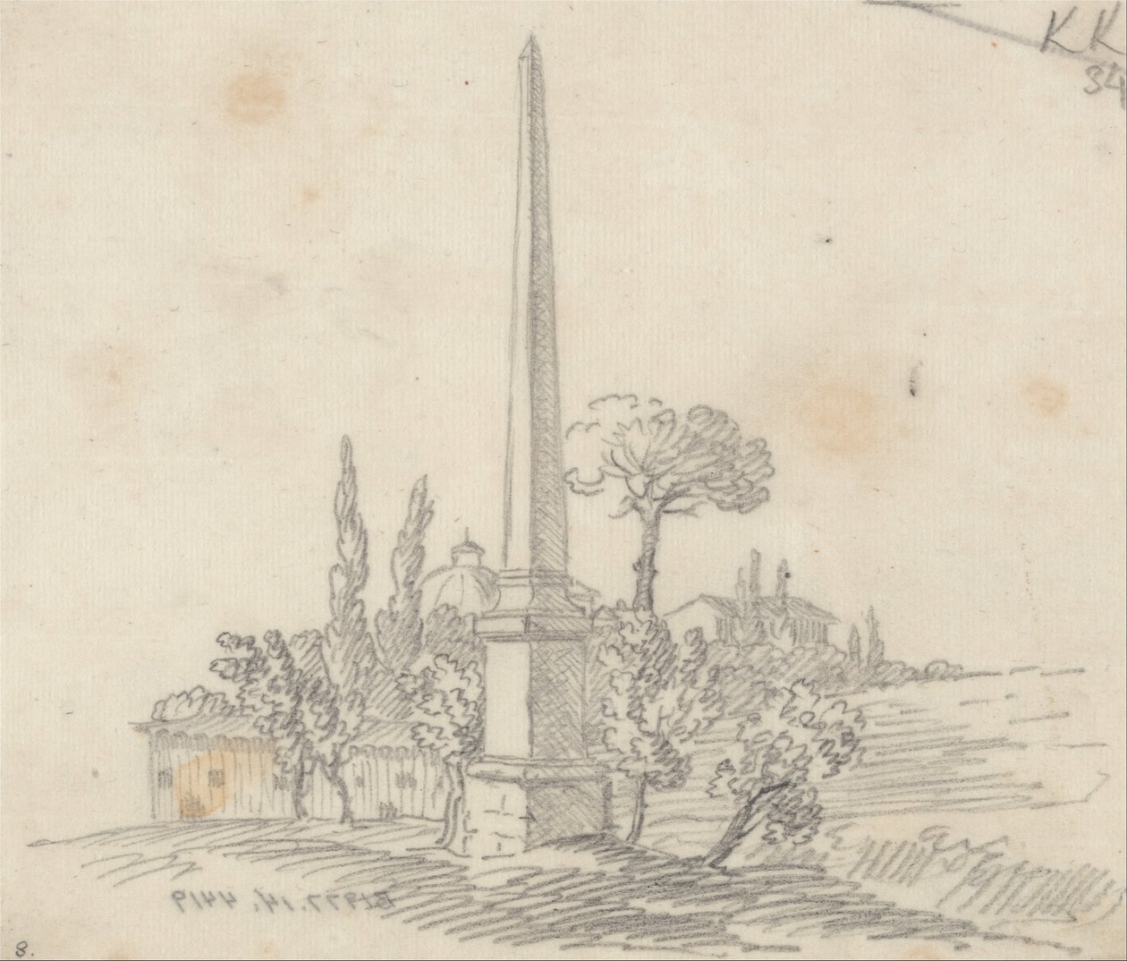 An Obelisk with Roofs and Trees in the Distance by John Robert Cozens