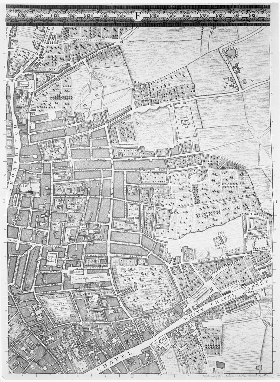 A Map of Shoreditch and Whitechapel, London, 1746 by John Rocque