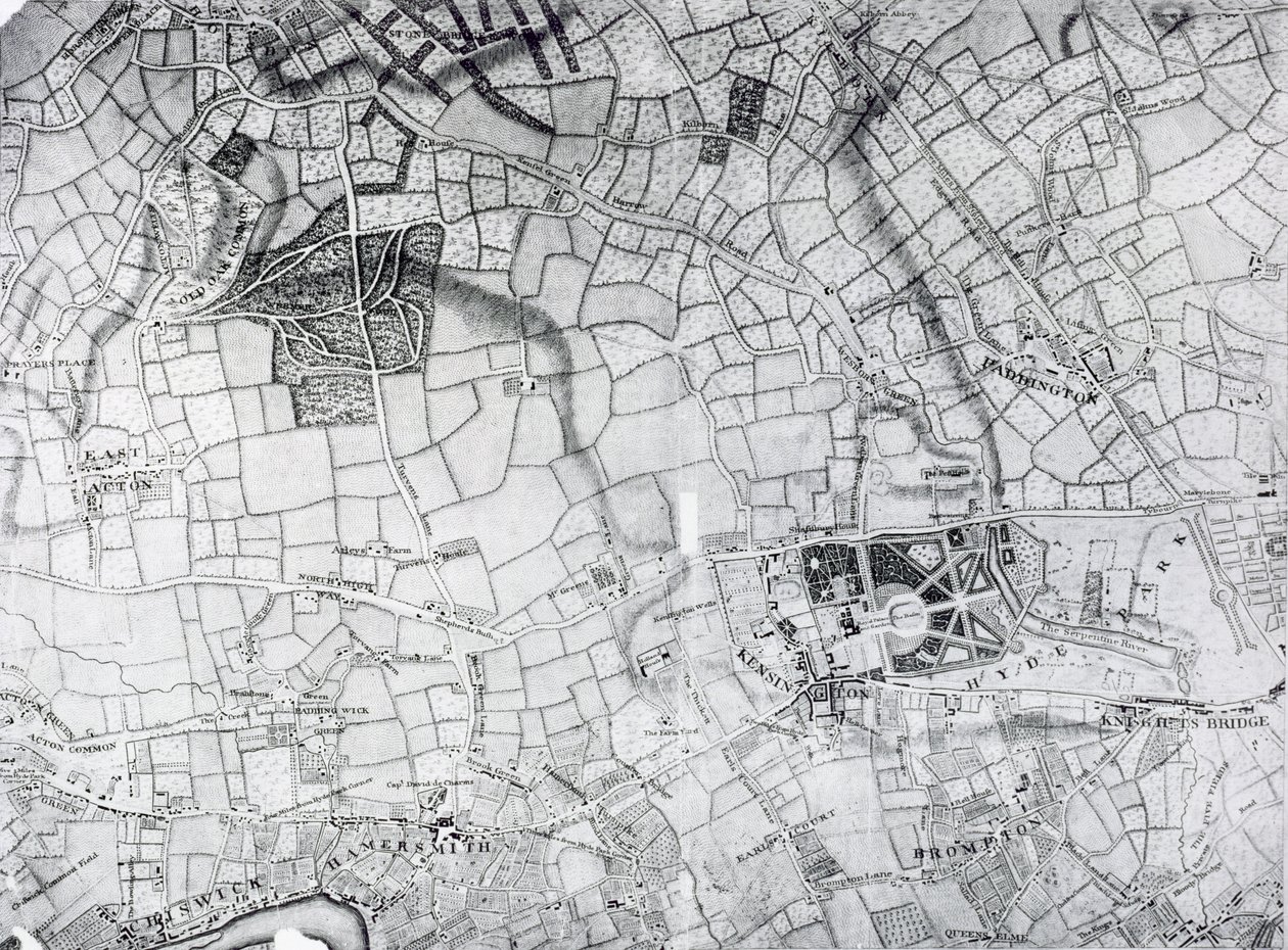 A section of a sheet from the survey of London and its environs, 1741-5, pub. 1769 by John Rocque