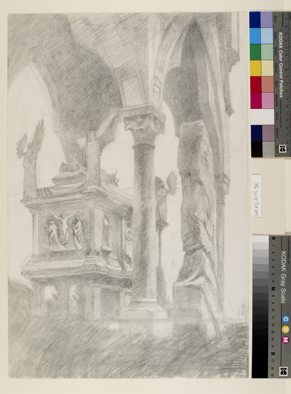 Study for General Chiaroscuro of the Sarcophagus and Canopy of the Tomb of Mastino II della Scala at Verona, c. 1869 by John Ruskin