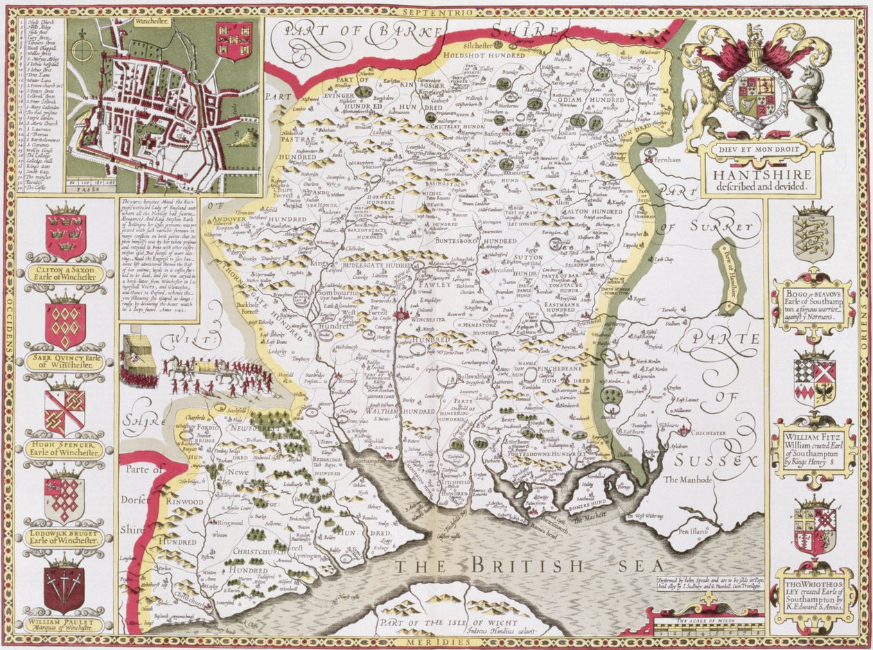 Hantshire, Engraved by Jodocus Hondius from John Speed