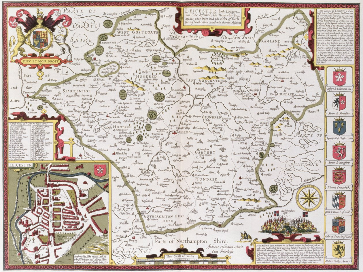 Leicester, engraved by Jodocus Hondius from John Speed