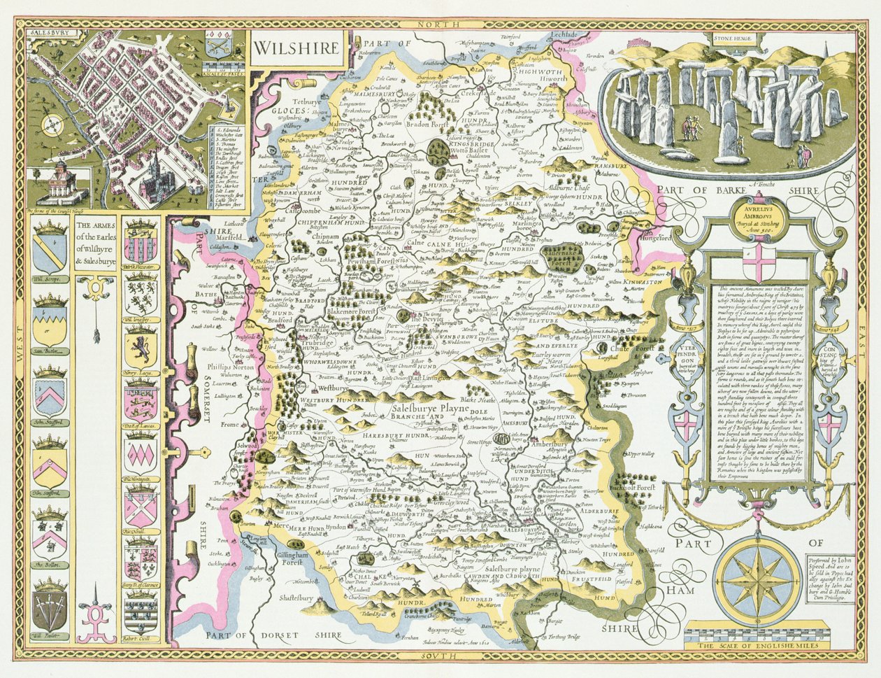 Wiltshire, engraved by Jodocus Hondius from John Speed